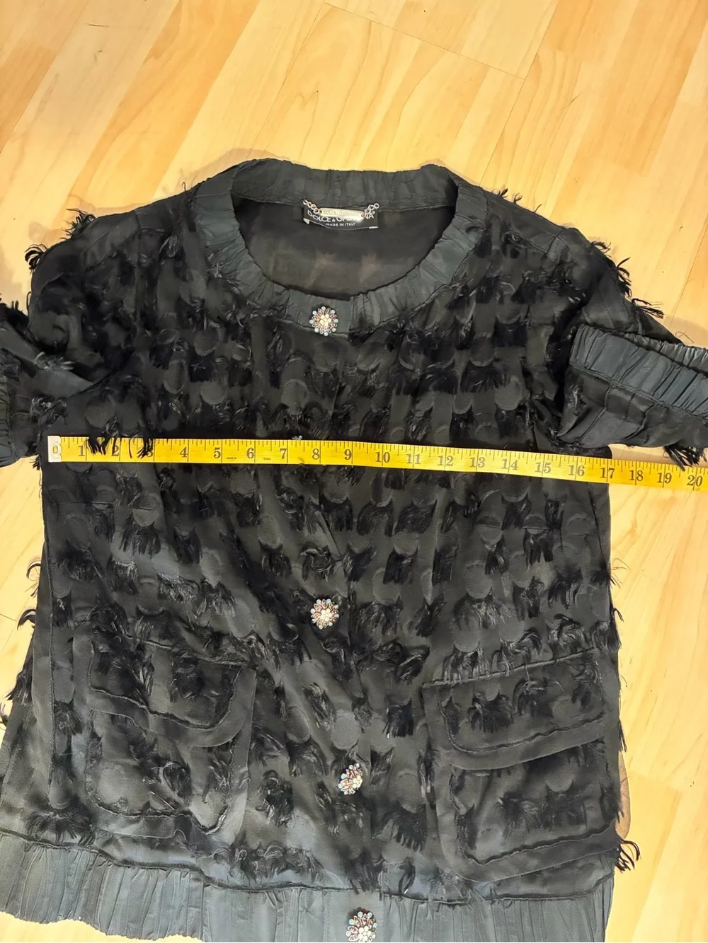 Vintage Dolce & Gabbana Black Textured Cropped Jacket with Jewel Buttons